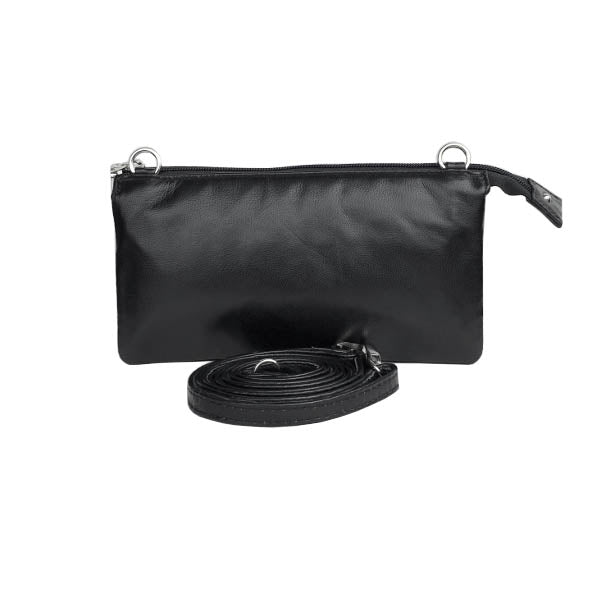 Barcelona clutch taske med rem. Sort. Læderskind. Cosystyle