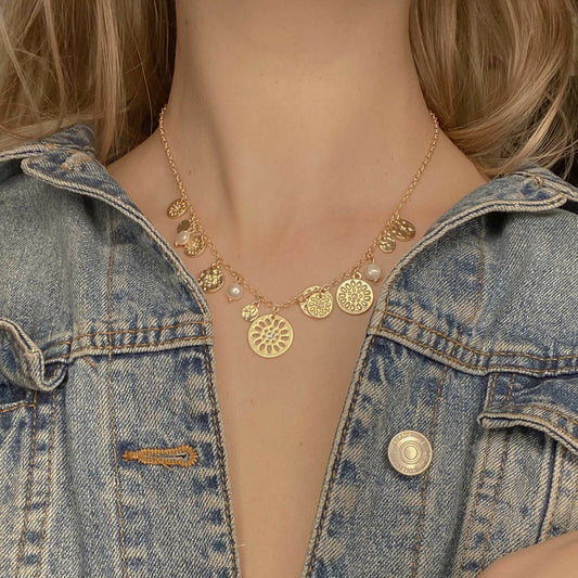 Daisy Multi halskæde med perler. Guldbelagt. Dansk Copenhagen