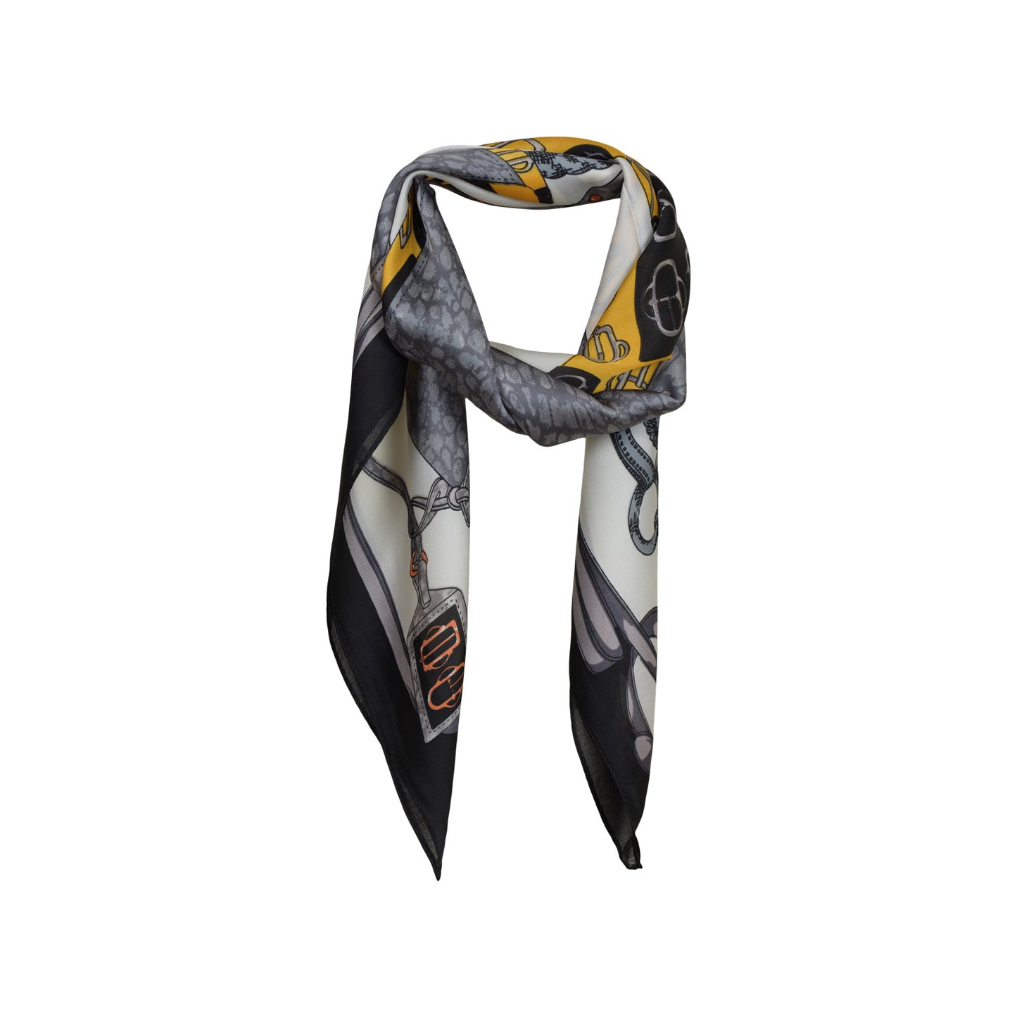 lille mønstret tørklæde. Sort, guld og grå