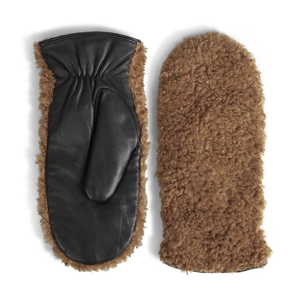 EllyMBG mittens. Brown with black. Fur in recycled polyester. Marberg