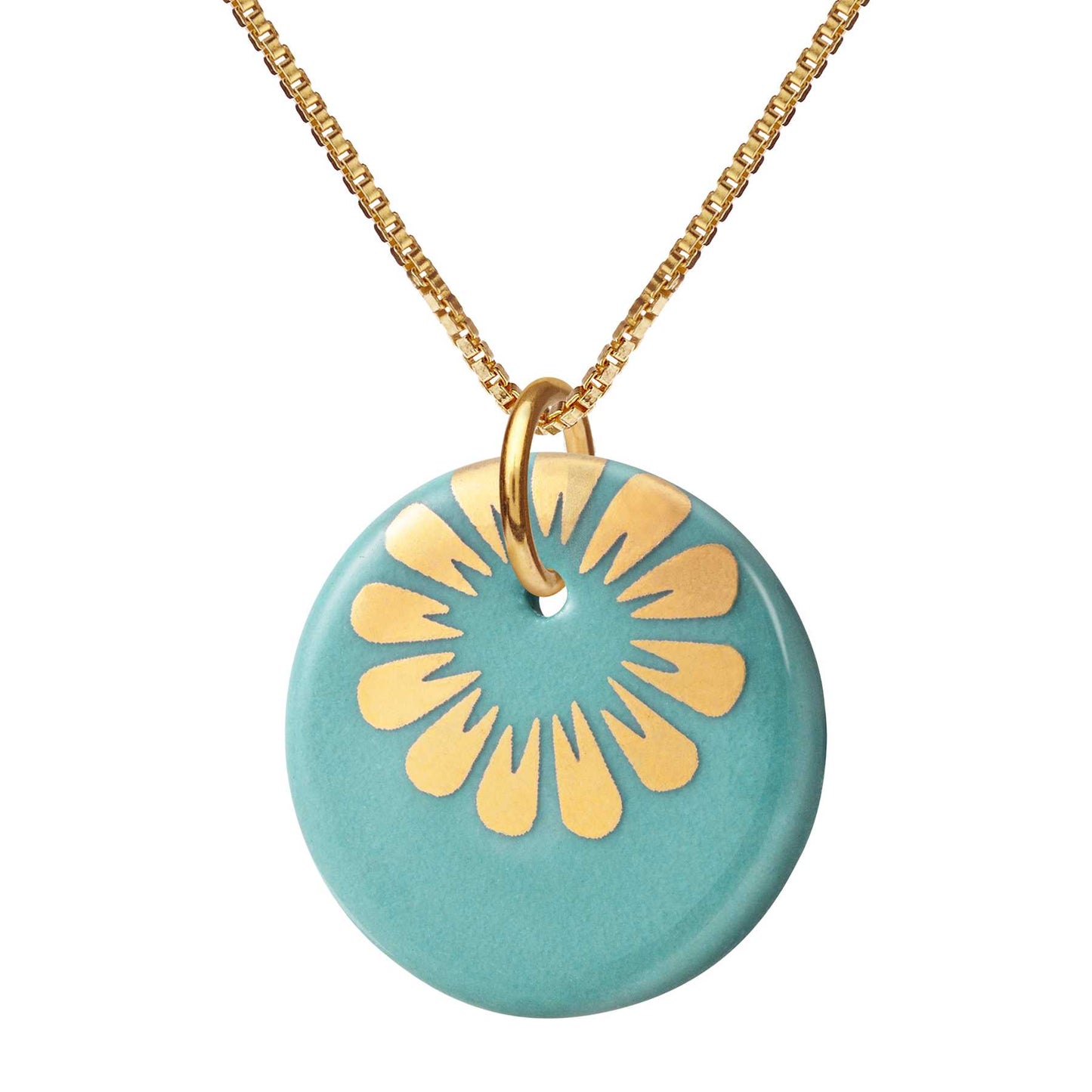 Bloom necklace with pendant. Aquamarine green. Gold plated. Scherning Copenhagen