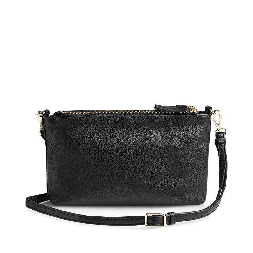 Sac bandoulière MikalaMBG. Noir et doré. Cuir. Markberg.
