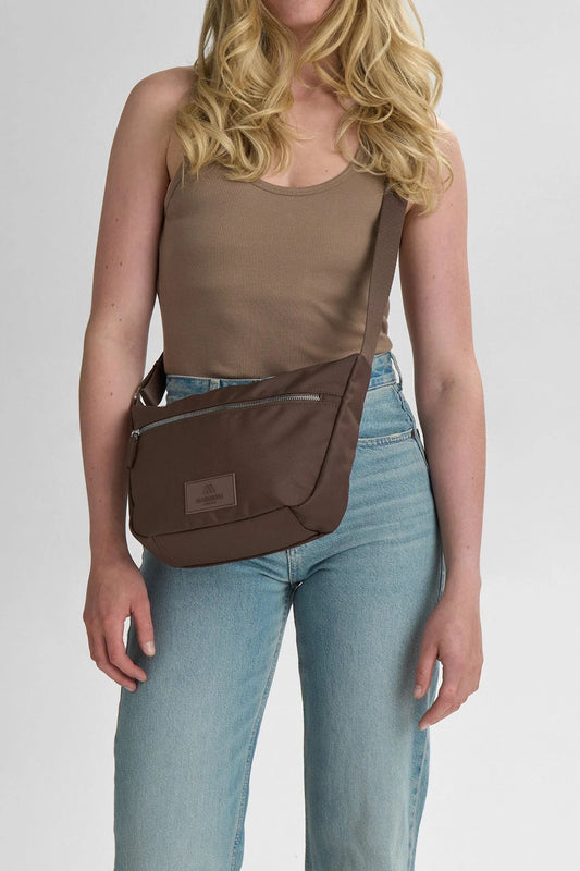 MonoMBG crossbody bag. Unisex. Dark brown. Recycled polyester. Markberg