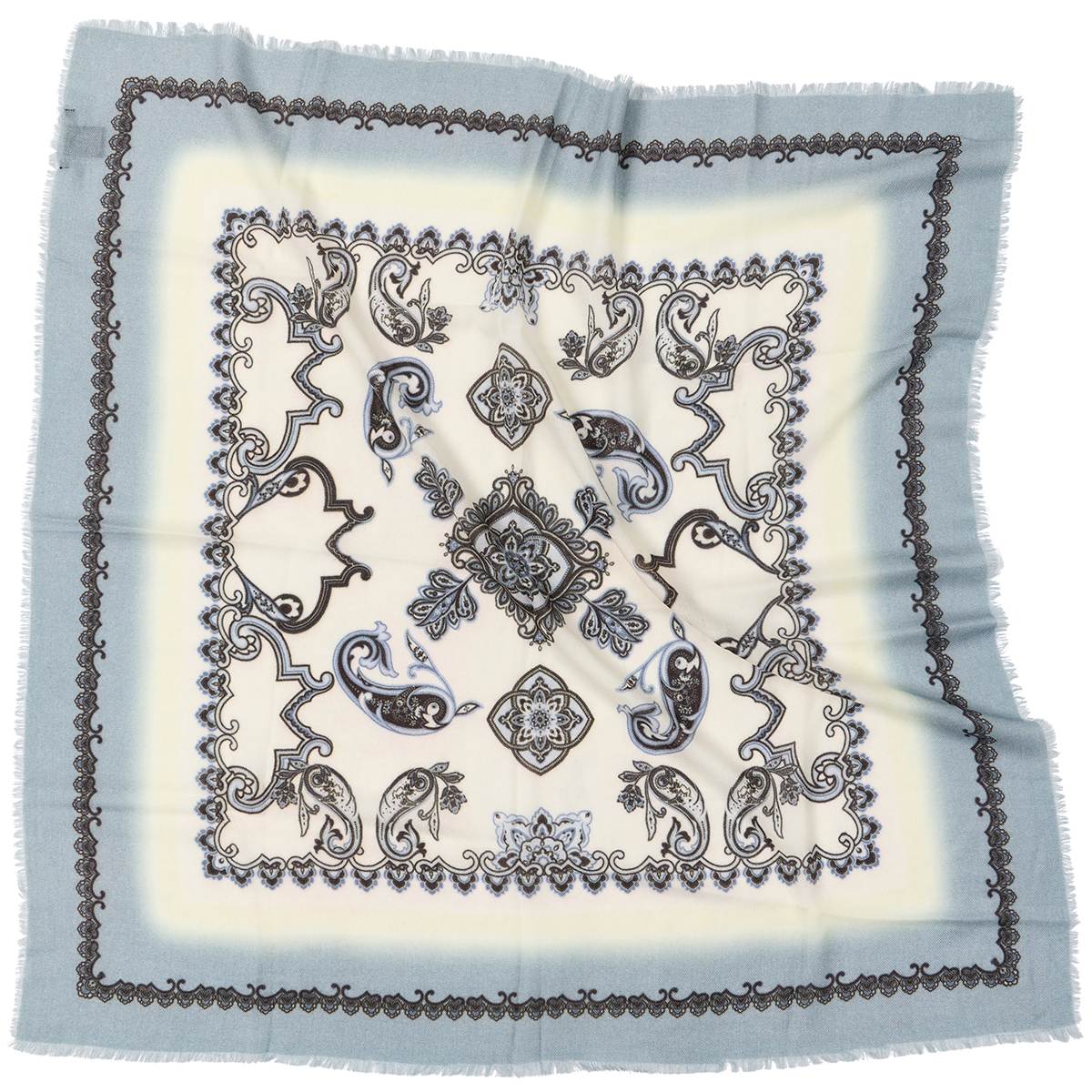 Royal Paisley tørklæde med rå ender.  Unisex. 100% uld. Lyseblå. Bella Ballou