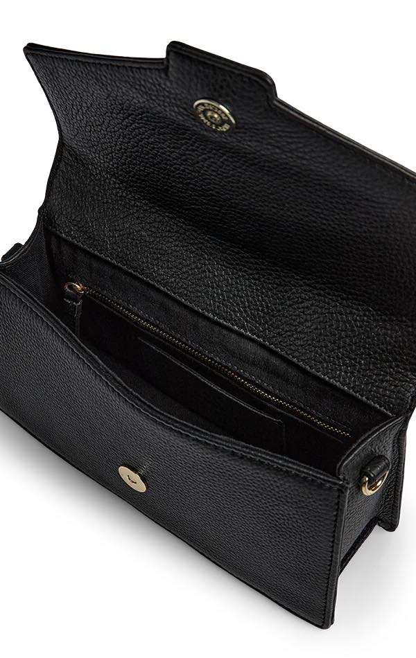 Sac bandoulière ZoeMBG. Noir et doré. Cuir. Markberg.