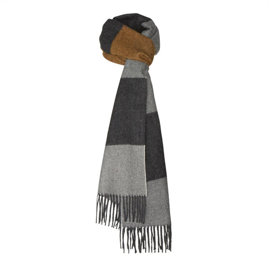 Salta scarf. Ladies and gentlemen. 100% baby alpaca wool. Curry, gray. Silkeborg Wool Spinnery