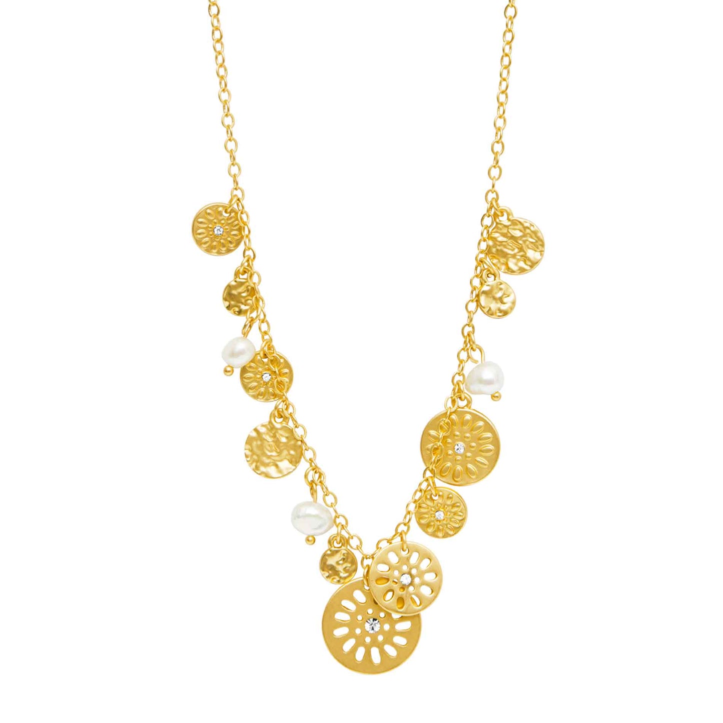 Daisy Multihalskæde med perler. Guldbelagt. Dansk Copenhagen