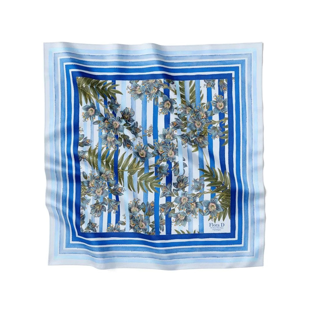Striped silk scarf. 100% silk. Royal blue. Flora Danica Denmark