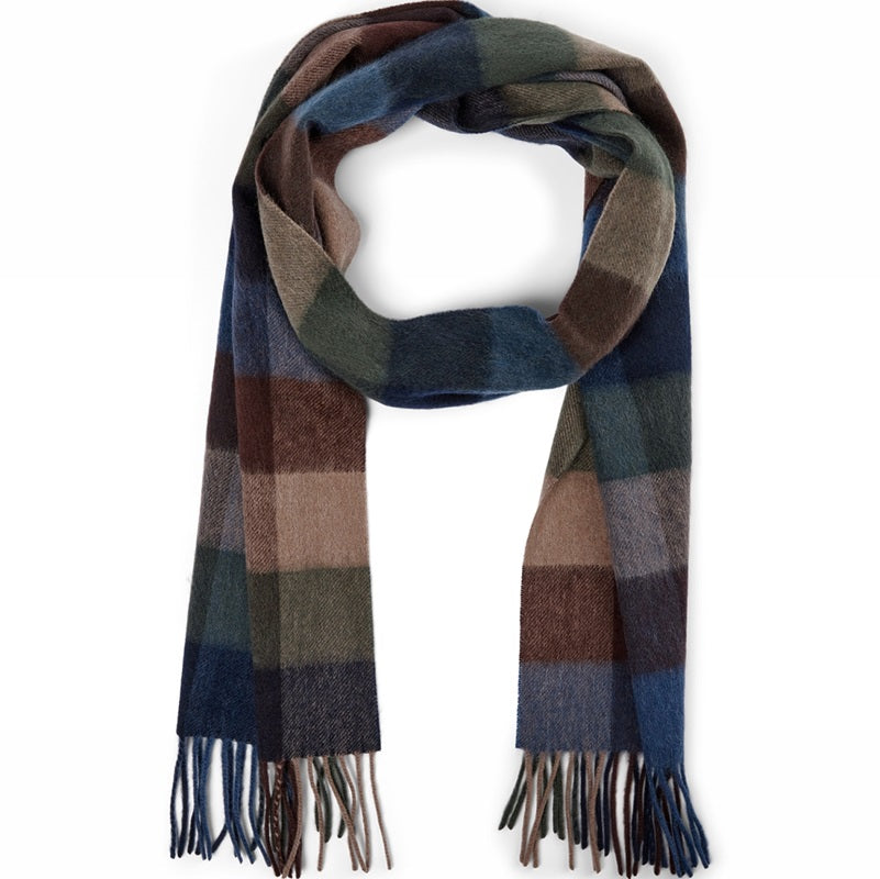 Patterned tørklæde til mænd. Beige, brun, blå, grå. 100% uld. Connexion Tie