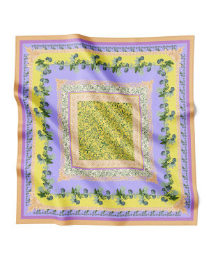 Sherbert Garden silk scarf. Large. 100% silk. Purple, yellow and pink. Flora Danica Denmark