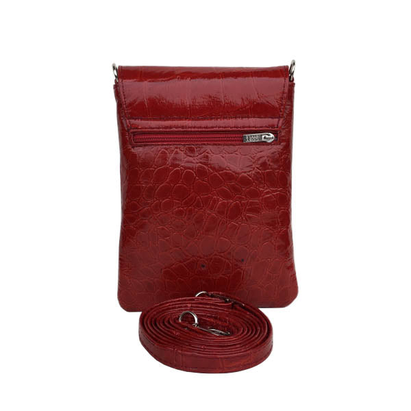 Mobiltaske med rem. Rød læder